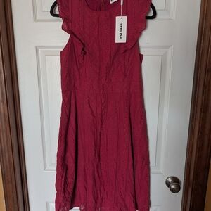 Eloquii Sleeveless Midi Dress in Deep Berry Lace
